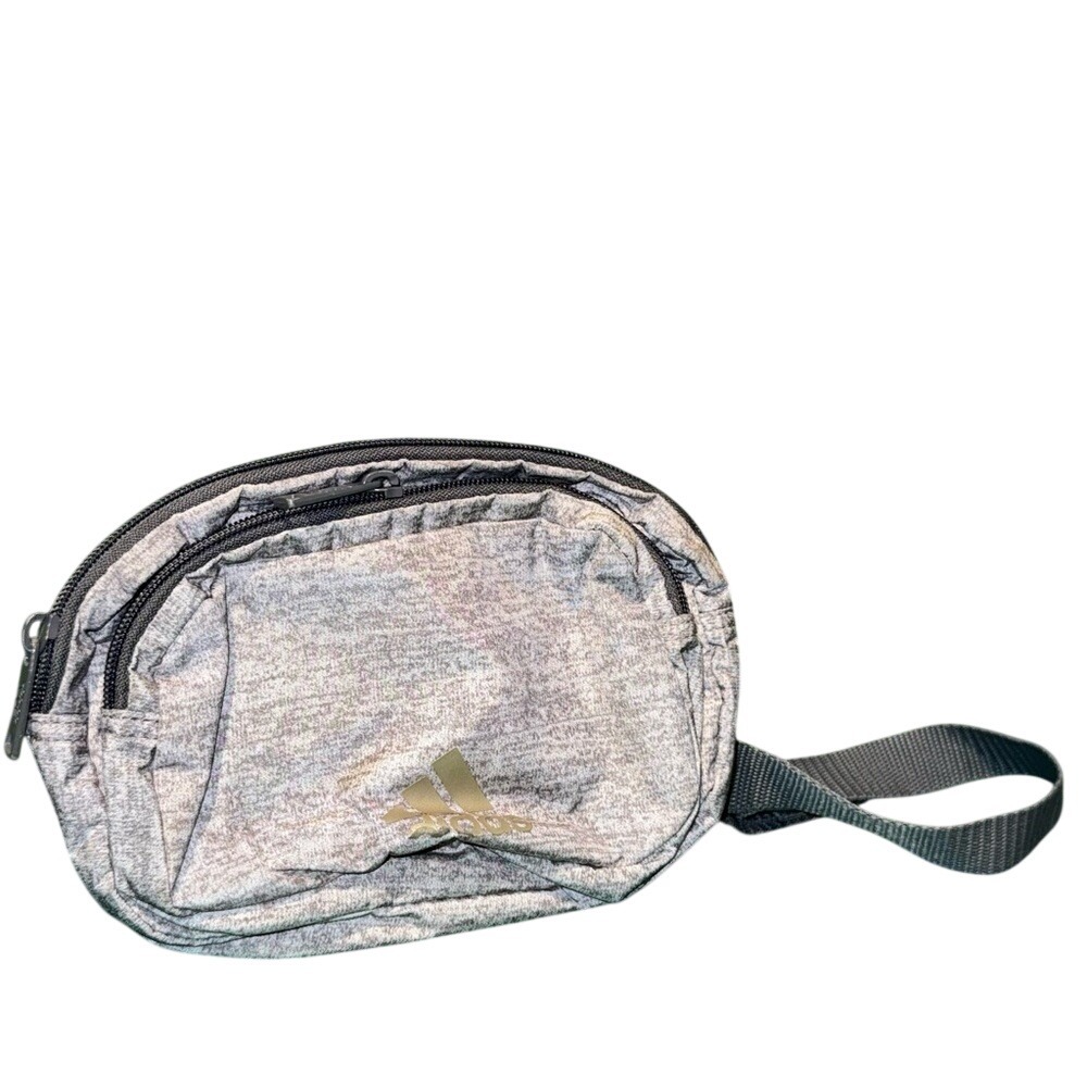 Adidas Waist Bag Fanny‎ Pack Heather Grey Gold Logo Adjustable Belt Travel Pouch